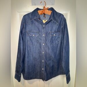 Stetson Women’s Blue Denim Button-Down Blouse | Size L | NWT